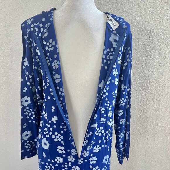 Batik Keris Dress Sz Medium Kaftan Royal Blue Floral Print Tie Waist Wax Process - Picture 14 of 15